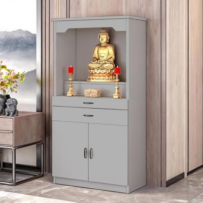 EQWZUPD Altar Table Wooden with Storage, Width 15.7-39.4'', Door Storage, Pull-Out, Buddhist Shrine Altar Cabinet with Doors, for Spiritual Worship & Puja Rituals