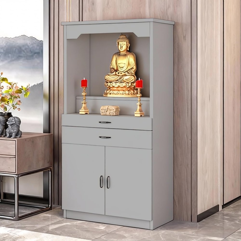 EQWZUPD Altar Table Wooden with Storage, Width 15.7-39.4'', Door Storage, Pull-Out, Buddhist Shrine Altar Cabinet with Doors, for Spiritual Worship & Puja Rituals