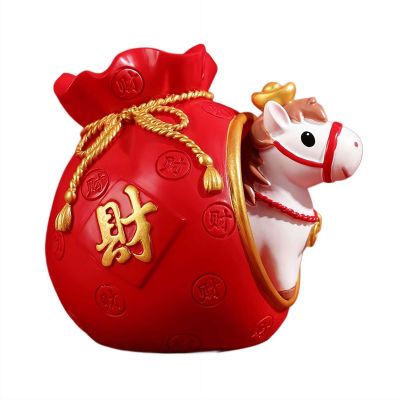 2026 Chinese New Year Zodiac Horse Figurine  Resin Horse in Red Fortune Bag, Symbol of Wealth & Success, Feng Shui Desk Ornament for Home Office, Spring Festival Decoration Gift (Style B)