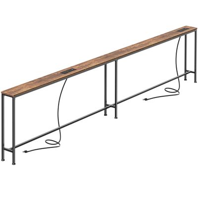 SUPERJARE 118.1 Inch Sofa Table with 2 Power Outlets and USB-C Port, 5.9 Inch Narrow Console Table with Storage, Extra-Long, for Entryway Hallway Couch Behind Sofa, Small Spaces, Rustic Brown