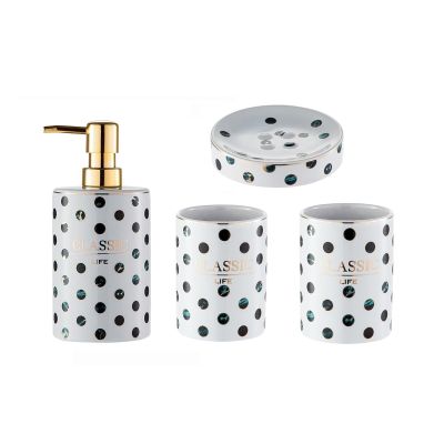Bathroom Accesories Set Bathroom Ceramic Set Green 4 Piece Soap Dispenser with Dish and 2 Toothbrush Cups House Decor Aesthetic(Bathroom Set)
