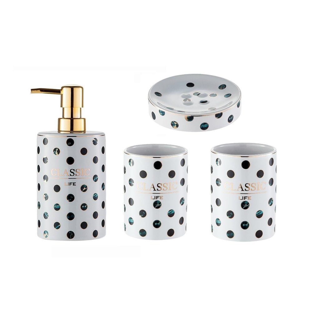Bathroom Accesories Set Bathroom Ceramic Set Green 4 Piece Soap Dispenser with Dish and 2 Toothbrush Cups House Decor Aesthetic(Bathroom Set)