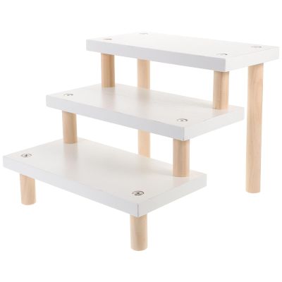 ARTSEWPLY White 3 Tier Wooden Figurine Display Stand for Desktop Storage