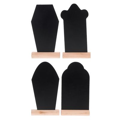 TIDTALEO 4Pcs Coffin Letter Boards Double-Sided Tombstone Shaped Blackboards with Base Easter Message Signs Decorative Chalkboard Set for Home Dcor