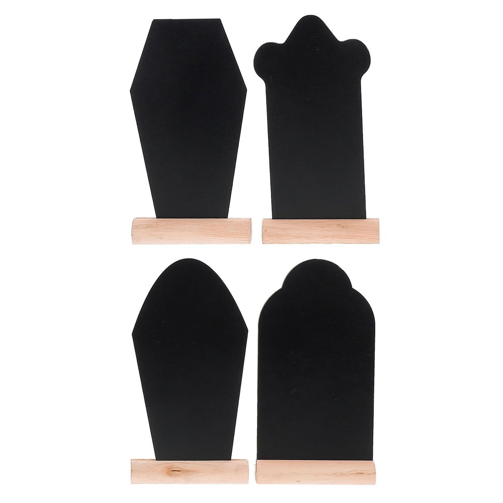 TIDTALEO 4Pcs Coffin Letter Boards Double-Sided Tombstone Shaped Blackboards with Base Easter Message Signs Decorative Chalkboard Set for Home Dcor