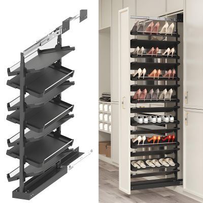 4-15 Tier Cabinet Pull Out Shoe Rack, Adjustable Vertical Shoe Organizer for Closet and Wardrobe Cabinet, Heavy Duty Slide Out Shoe Storage System, Under Stairs Storage, Fits Depth 17.7"-34.3"