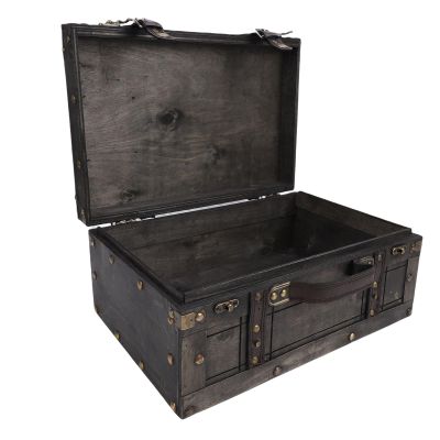 ASHATA Vintage Storage Trunk, Retro Wooden Suitcase with Sturdy Leather Handle and Decorative Straps for Home Decor, Jewelry Storage, Photography Prop (Retro Gray Large)
