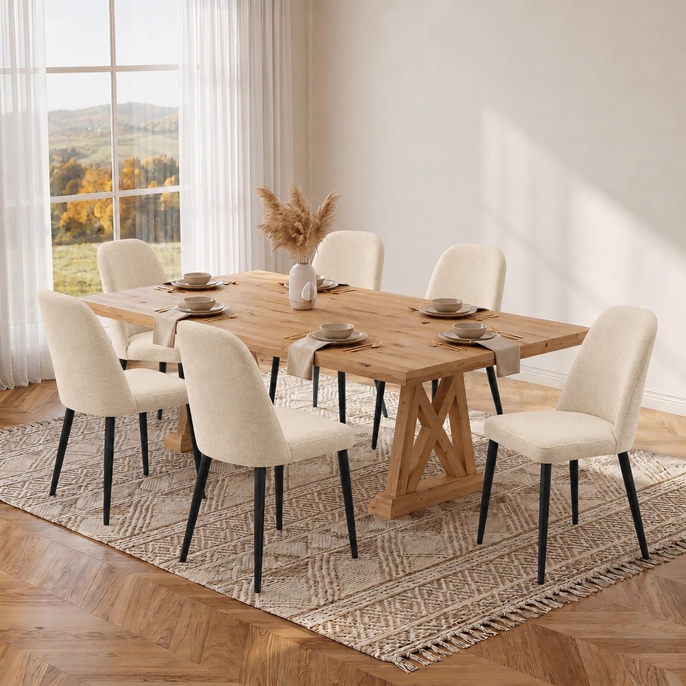 ILEGRIN Upholstered Dining Chairs Set of 6, Modern Dining Room Chairs with Back Chenille Fabric Kitchen Side Chair for Living Room, Restaurant, Cafe, Comedor (Chenelle, Beige, Set of 6)