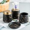 DSJBGSS Bathroom Accessories Set Bathroom Accessories Set of 4 Gradient Blue Washing 2 Gargle Cups1 Soap Dishes Lotion Dispenser Ideas Home Victorian Decor(Matte Black) view 1