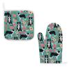 Border Collie Florals Oven Mitts and Pot Holders Set Cotton Lined Kitchen Gloves Pot Holders High Heat Resistant Baking Mitts Hanging Loop for Kitchen Outdoor Grilling view 1