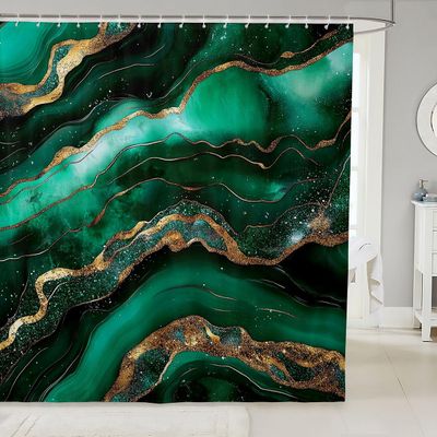 Feelyou Green Marble Shower Curtain for Bathroom Decor Modern Marble Aesthetic Bath Curtain Gold Glitter Marbling Bathroom Accessories Luxury Waterproof Polyester Fabric for Stalls Bathtubs 72"x78"