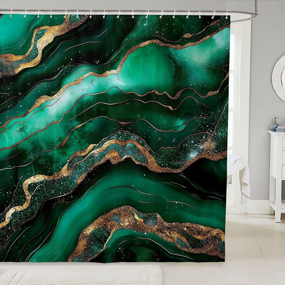 Feelyou Green Marble Shower Curtain for Bathroom Decor Modern Marble Aesthetic Bath Curtain Gold Glitter Marbling Bathroom Accessories Luxury Waterproof Polyester Fabric for Stalls Bathtubs 72"x78"