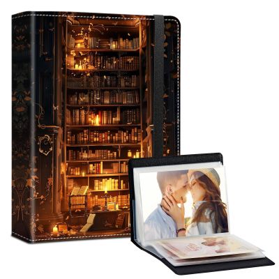 Photo Album 5x7-120 Photos Capacity,PU Leather Cover with Elastic Band,High Definition Waterproof PP Pages for Family Wedding Anniversary Baby Record,Candlelight bookshelf