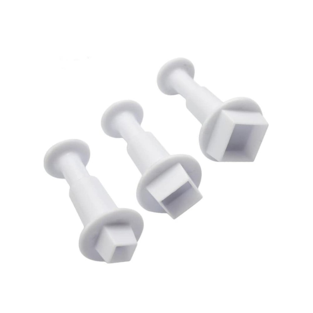3 Pcs Square Shaped Cookie Plunger Cutter Cupcake Toppers Mold Cake Decorating Tool for Fondant Gum Pastry White...