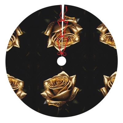 Gold Rose 30/36/48 Inches Printed Thick Chirstmas Tree Skirt Collar Reversible Holiday Floor Xmas Tree Mat Protector Mirror Nice Design