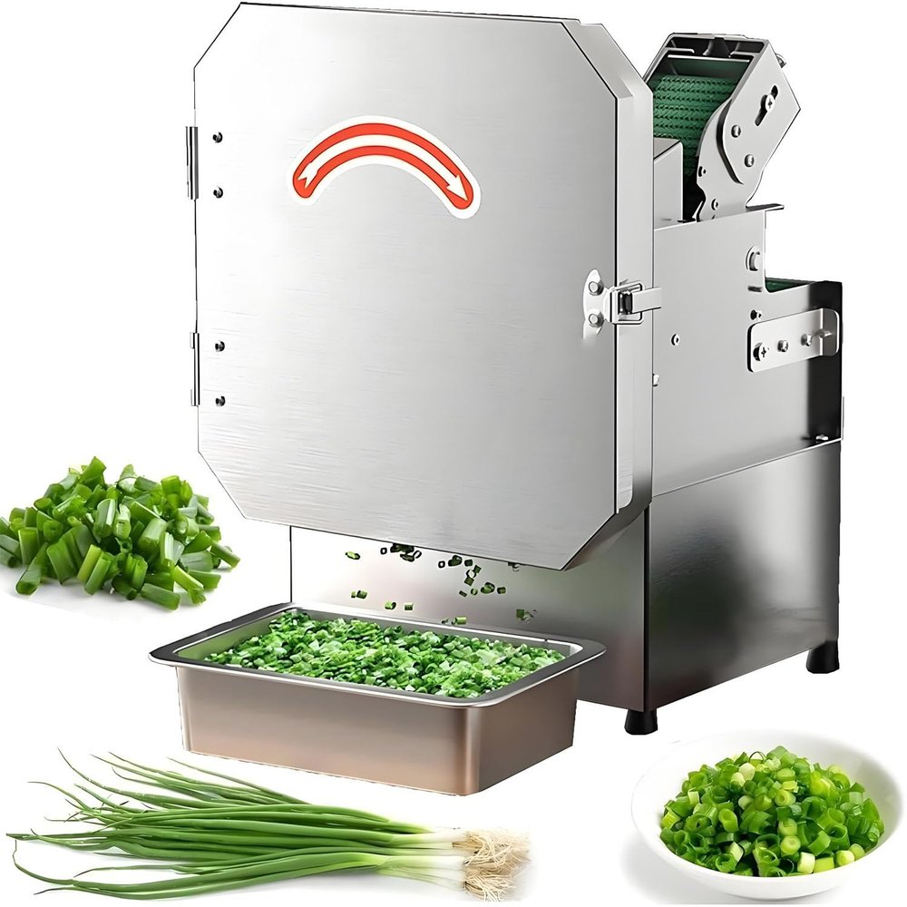 AiODiO 200W Electric Scallion Cutter Machine,Commercial Scallion Chopper,Stainless Steel,1.5-35mm Adjustable,150kg/h,700 RPM,for Garlic, Potato & Cucumber 110V