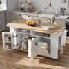 ROMSHINE 63" Kitchen Island Cart with Folding Drop Leaf & Trash Can Storage, Rolling Island Table with Adjustable Shelf, Towel Racks & Spice Storage, Kitchen Island Cart on Wheels view 3