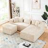 100" Boneless Couch with Right Chaise & Footstool 3 Seater Modular Sectional Sofa U Shaped Fluffy Comfy Corner Sofa Corduroy Cloud Couchs for Living Room Bedroom Apartment, No Assembly, Beige view 1