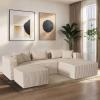 100" Boneless Couch with Right Chaise & Footstool 3 Seater Modular Sectional Sofa U Shaped Fluffy Comfy Corner Sofa Corduroy Cloud Couchs for Living Room Bedroom Apartment, No Assembly, Beige view 3