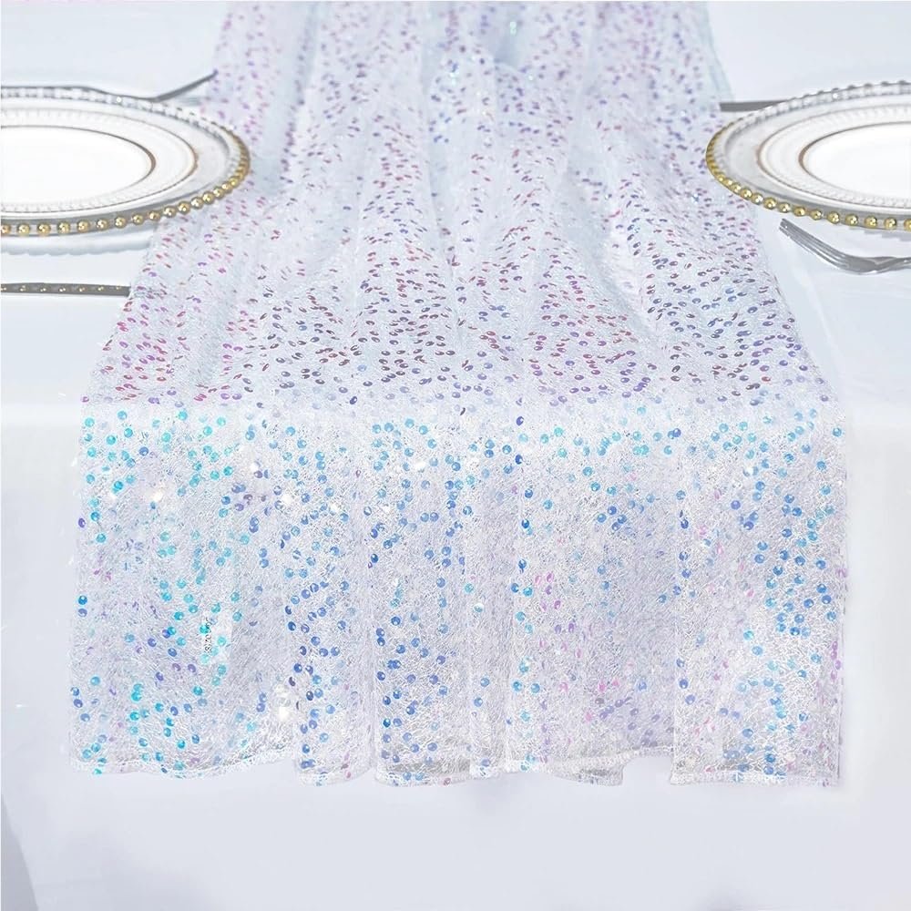 1 Pack Sequin Table Runner,Party Decor for Birthday Wedding Dining Events Glittery Table Cover Accessorie(White)