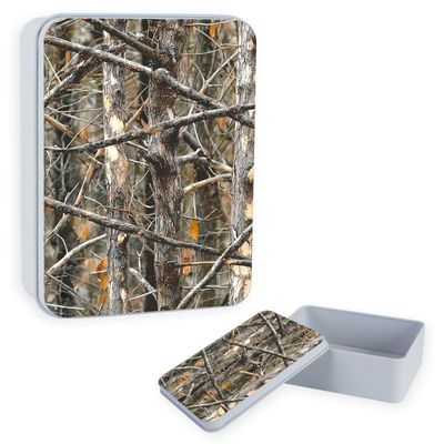DISUOFEART Metal Tin Box with Lid, Sturdy Decorative Metal Storage Container, Autumnal Withered Trees Durable Printed Tin Case for Gifts, Crafts, Small Items, Home & Office Organization