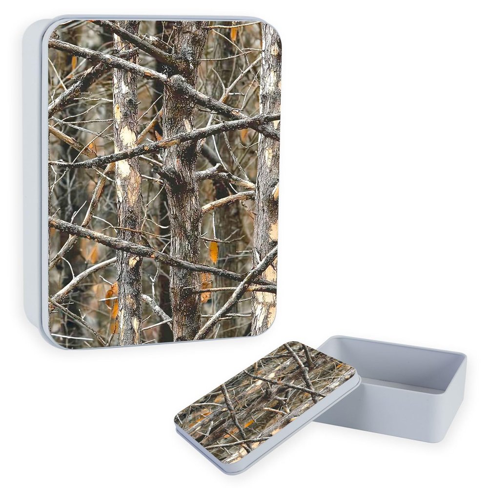 DISUOFEART Metal Tin Box with Lid, Sturdy Decorative Metal Storage Container, Autumnal Withered Trees Durable Printed Tin Case for Gifts, Crafts, Small Items, Home & Office Organization
