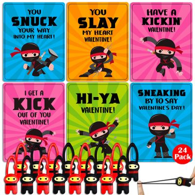 Fufflomi Sticky Stress Relief Valentines with Cards for Kids School Party Favor, Flying Elastic Slingshot Valentines Cards Gifts for Boys Girls Classroom Exchange, 24 Packs