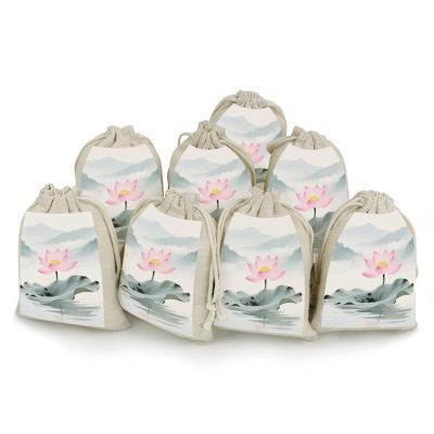 HETVBNS Cotton Linen Drawstring Bags (8-Pack) - 4.9x6.7 Inches Small Pouches Lotus Storage Bag for Cosmetics, Reusable Gift Bags for Jewelry, Travel, Wedding
