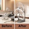 Lethargic Kitchen Pot Lid Storage Rack, Upright Lid Storage Rack with Drip Tray for Cooking, Multifunctional Lid and Utensil Rest, Countertop Organizer for Pots, Pans & Spoons (Gray, Double-layer) view 4