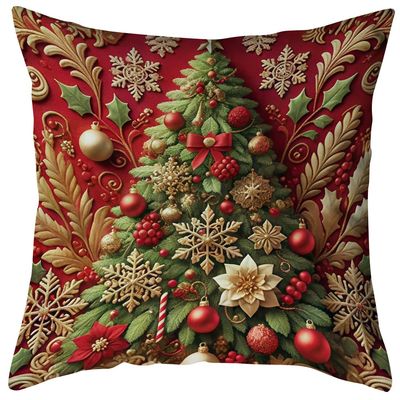 2-Piece Set, Santa Claus Snowman Gift, Reindeer Pillowcase, Single-Sided Printed Suitable for Christmas, Winter, Living Room, Sofa, Bedroom (Red 4)