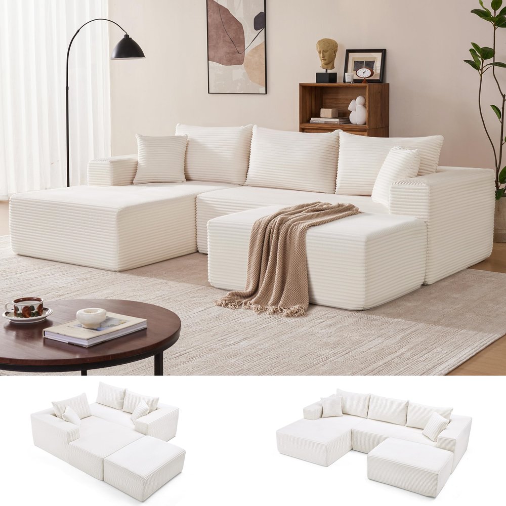 Mangodan 110 Boneless Couch, Cloud Sectional Sofa for Living Room, Beige