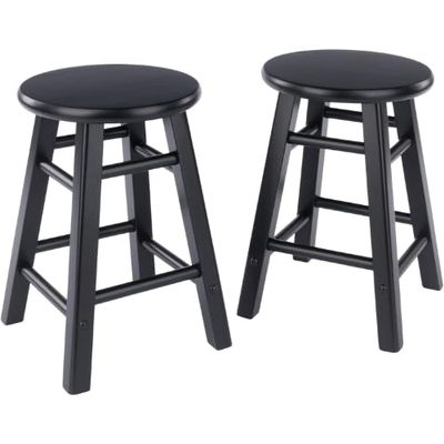 Oakestry Element Set of 2 Square Legs Dining Stools Black Finish Solid Wood Comfortable Footrest Practical Height 220 lbs Capacity Modern Minimalist Stool for Kitchen Dining Room Office