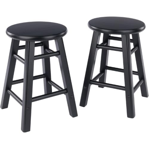 Oakestry Element Set of 2 Square Legs Dining Stools Black Finish Solid Wood Comfortable Footrest Practical Height 220 lbs Capacity Modern Minimalist Stool for Kitchen Dining Room Office