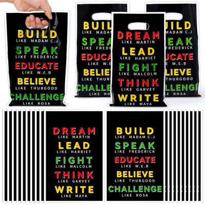 Andi Cppss Black History Party Favor Bags - 50PCS Black History Month Gift Bags with Handle Plastic Goodie Bags for Freedom Day African American Party Decor Treat Bag for Red Yellow Green Party Favors