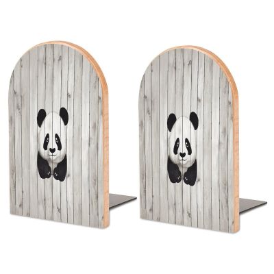 Heavy Duty White Wooden Panda Book End Wooden Bookends with Metal Base Non-Skid Book Stopper for Shelves Books Organizer for Home Office Supplies 6.7 X 4.7 X 3.9
