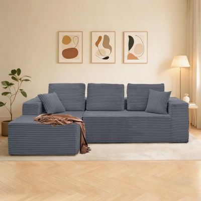 107Modular Sectional Sofa,Boneless Couch with Oversize L-Shape Chaise,Sectional Couches for Living Room,Comfy Corduroy Fluffy Cloud Couch with Deep Seat,No Assembly Required.(Left Chaise,Darkgray)