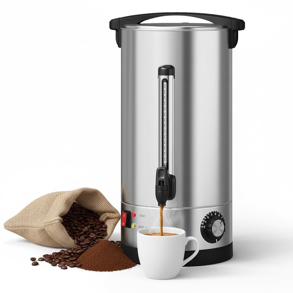 110 Cup Coffee Urn, 16L/4.2Gal Stainless Steel Hot Beverage Dispenser, Fast Brew Rapid Extraction, Auto Temperature Control Faucet, Commercial Coffee Maker for Party Buffet Catering, Silver