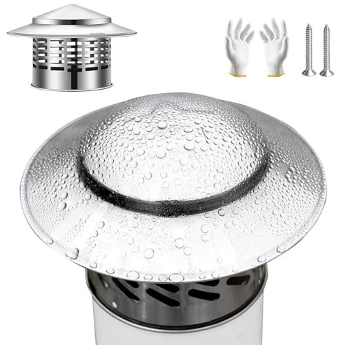 304 Stainless Steel Cone Top Chimney Cap - Rain Cap for Stovepipe & Fireplace Exhaust, Fits 1.6" to 7.9" Ducts, Ideal for Bathroom & Kitchen Ventilation (3.0")