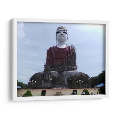 Canvas Lab | Win Sein Sitting Buddha Temple | 15 x 11 in | Fine Art Framed Print, Frame Color: White | Religion and Spirituality, Buda | Wall Decor for Bedroom, Living Room or Office