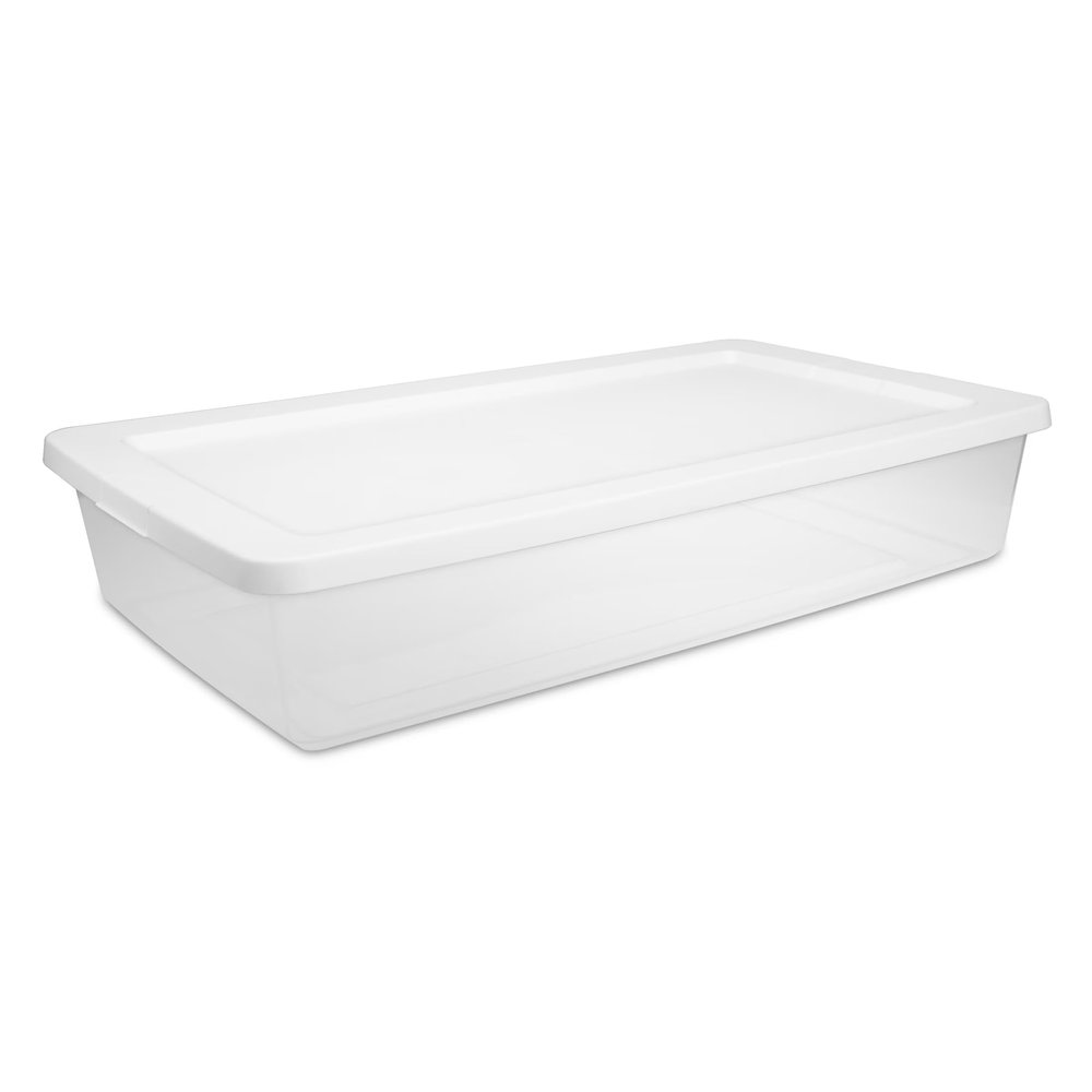 41 Quart Storage Box, Clear Plastic Storage Bin with Snap-on Lid, Stackable,Safe Material,Easy to clean,for Closet, Garage & Holiday Decor,Clothing,White