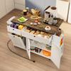 Loftiage 60.2'' Kitchen Island with Storage & Power Outlet, Rolling Kitchen Island on Wheels with Drop Leaf & Trash Can Storage, Island Table for Kitchen with 3 Spice Rack & Towel Rack, White view 1