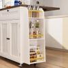 Loftiage 60.2'' Kitchen Island with Storage & Power Outlet, Rolling Kitchen Island on Wheels with Drop Leaf & Trash Can Storage, Island Table for Kitchen with 3 Spice Rack & Towel Rack, White view 4