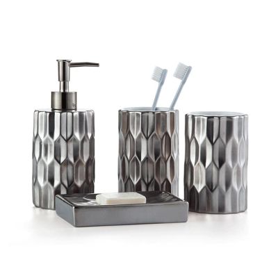 Bathroom Accessory Sets Ceramic Bthroom Accessories Set 4Piece Bathroom Counter Soap Dish Dispenser Rustic Decor