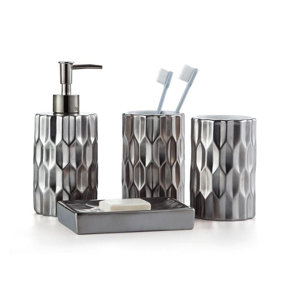 Bathroom Accessory Sets Ceramic Bthroom Accessories Set 4Piece Bathroom Counter Soap Dish Dispenser Rustic Decor