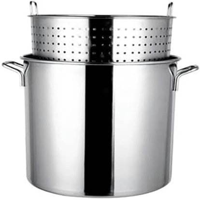 27Qt/45Qt/63Qt Stainless Steel Stock Pot Commercial Heavy Duty Turkey Deep Fryer Crawfish Clam Steamer With Strainer Basket For Soup, Broth & Stock, Chili Casserole,45Cm/17.7Inch ( 35Cm/13.8Inch)