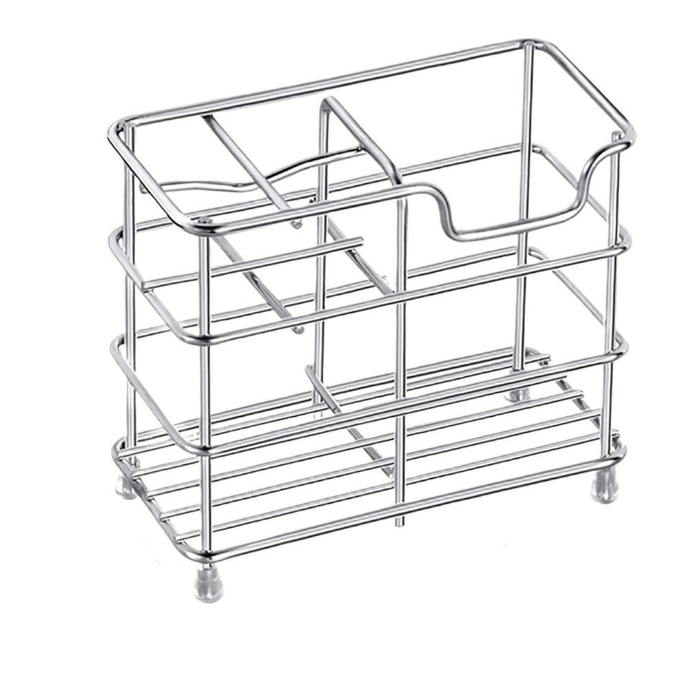 304 Stainless Steel Bathroom Toothbrush Holder Toothpaste, Multi-Slot Accessory Organizer Storage(White-S)