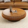 39.37" Round Coffee Table, Modern Drum Fluted Coffee Tables with Solid Wood Veneer, Wooden Circle Center Table for Living Room, Small Spaces, and Apartments, Easy Assembly view 1