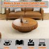 39.37" Round Coffee Table, Modern Drum Fluted Coffee Tables with Solid Wood Veneer, Wooden Circle Center Table for Living Room, Small Spaces, and Apartments, Easy Assembly view 3