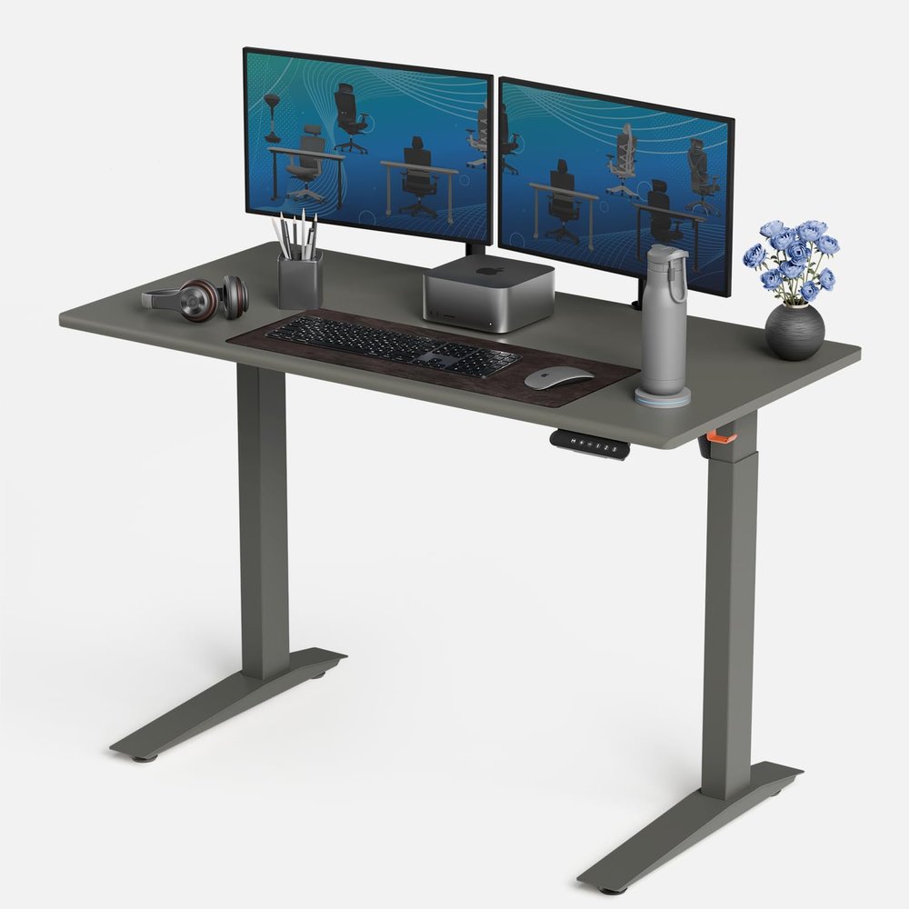 Autonomous Gray Electric Standing Desk 5 4824 Inches, Adjustable Height Desk Stand Up Desk, Sit Stand 3 Memory Presets, Cable Tray for Home Office & Computer Workstation