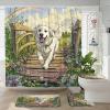 4PCS Spring Great Pyrenees Dog Bathroom Accessory Sets with Non-Slip Rug, U Shape and Toilet Lid Cover Mat, Country Garden Puppy Bathroom Decorative-72''x72'' view 1